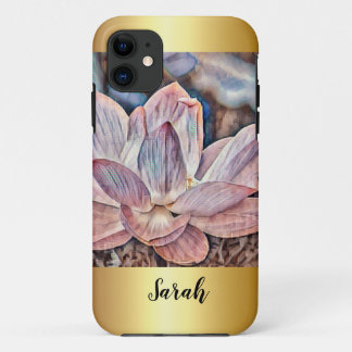 Personalized Gold Trimmed Lotus Flower iPhone 11 Case