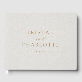 Personalized Gold Typography White Faux Linen Guest Book