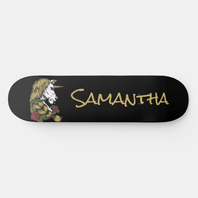 Personalized Gold Unicorn   Skateboard (Horz)