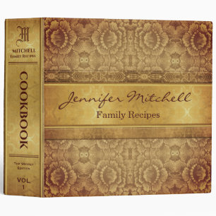 Personalized Gold Vintage Family Recipe Cookbook Binder