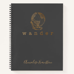 Personalized Gold Vintage Globe Travel Adventure Notebook