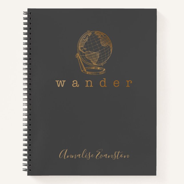Personalized Gold Vintage Globe Travel Adventure Notebook (Front)