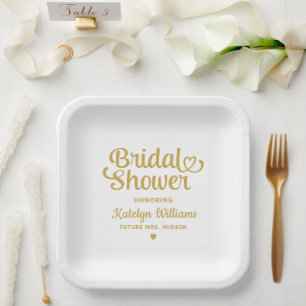 Personalized Gold Wedding Bridal Shower Paper Plate