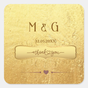Personalized Gold Wedding Custom Monograms Square Sticker