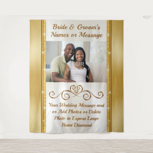 Personalized Gold, Wedding Photo Wall Backdrop. Tapestry