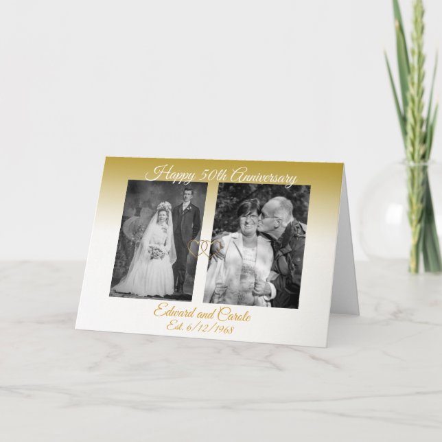Personalized Gold Wedding Photos 50th Anniversary Card (Front)