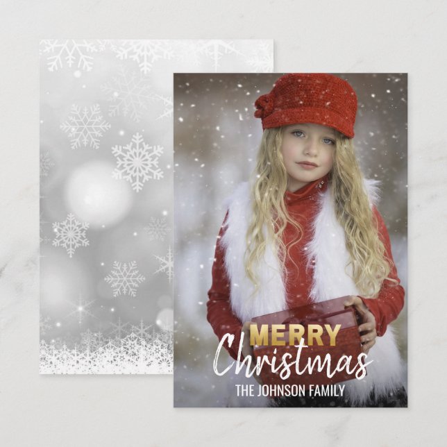 Personalized Gold White Christmas Holiday | PHOTO Invitation (Front/Back)