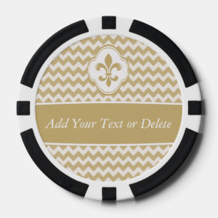 Personalized Gold White Fleur de Lis Chevron Poker Chips