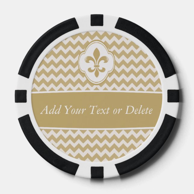 Personalized Gold White Fleur de Lis Chevron Poker Chips (Front)