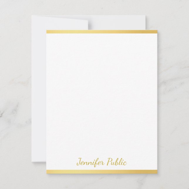 Personalized Gold White Hand Script Name Vertical Card (Front)