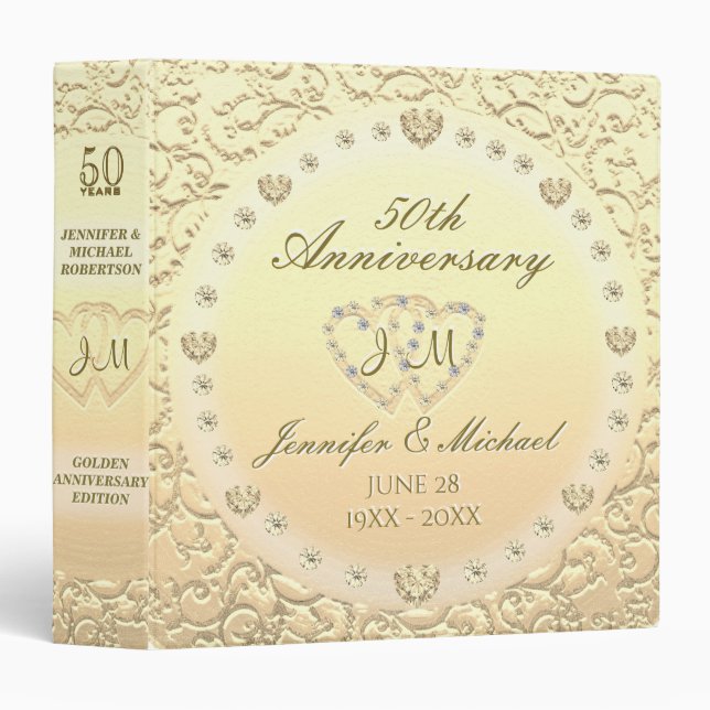 Personalized Golden 50th Anniversary Gift Binder (Front/Spine)