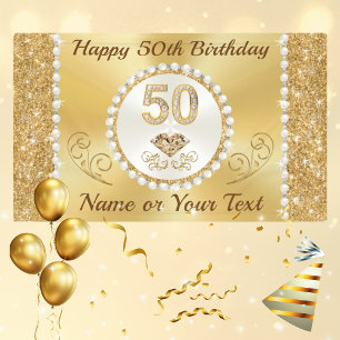 Personalized Golden, 50th Birthday Banner for Her