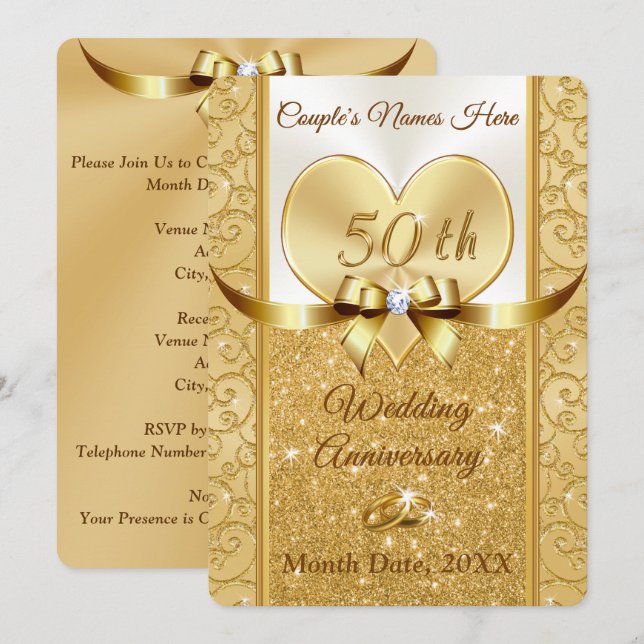 Personalized Golden Anniversary Invitation Card (Front/Back)