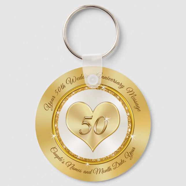 Personalized Golden Anniversary Party Favors Cheap Keychain (Front)