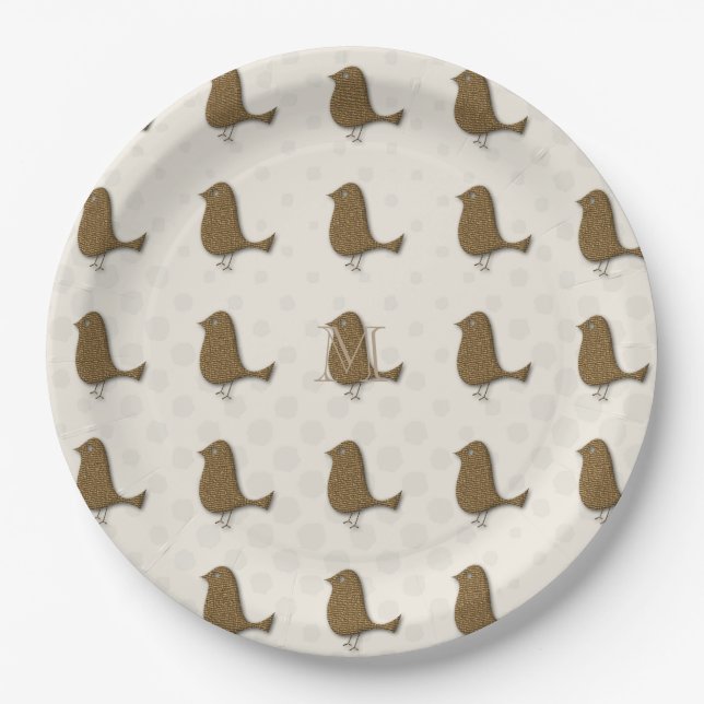 Personalized Golden Bird Cream Party Plates (Front)