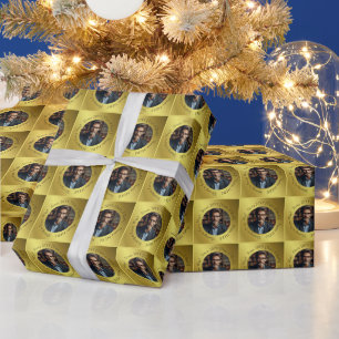 Personalized Golden Birthday, 4 Photos Wrapping Paper