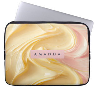 Personalized Golden Buttercream Swirl Pastel Blush Laptop Sleeve