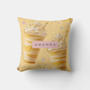 Personalized Golden Caramel Swirl Milkshake Throw Pillow
