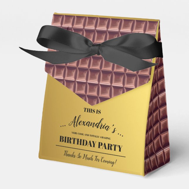Personalized Golden Chocolate Candy Bar Birthday Favor Box (Front Side)