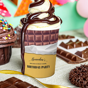Personalized Golden Chocolate Candy Bar Party Paper Cups