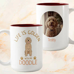 Personalized Golden Doodle Life is Golden Photo Two-Tone Coffee Mug