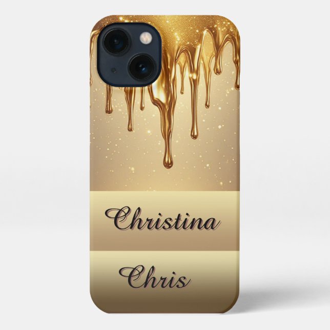 Personalized Golden Drip Name Design iPhone Case (Back)