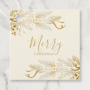Personalized Golden Elegant Pine Merry Christmas Favour Tags