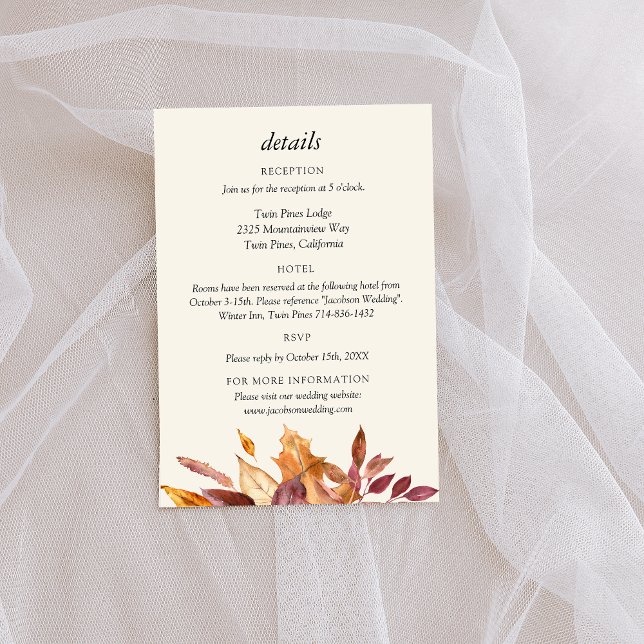 Personalized Golden Fall Leaves Wedding Enclosure Card (Creator Uploaded)