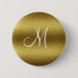 Personalized Golden Glitter Monogram 2 Inch Round Button