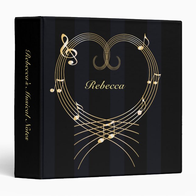 Personalized Golden Heart Musical Notes Binder (Front/Spine)