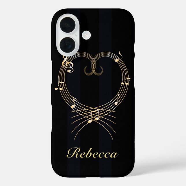 Personalized Golden Heart Musical Notes Case-Mate iPhone Case (Back)