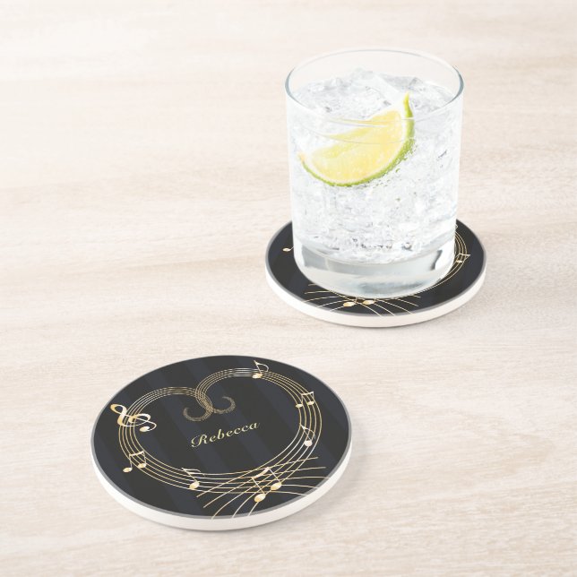 Personalized Golden Heart Musical Notes Coaster (Side)
