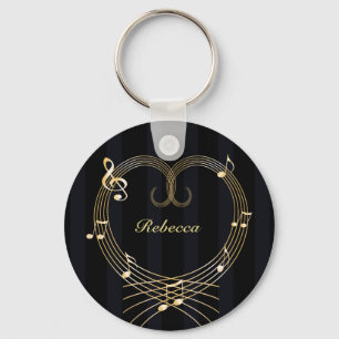 Personalized Golden Heart Musical Notes Keychain