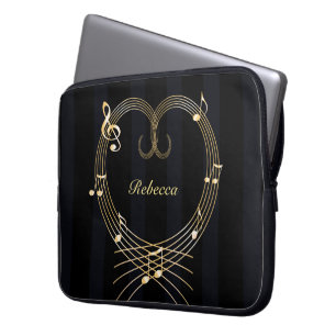 Personalized Golden Heart Musical Notes Laptop Sleeve
