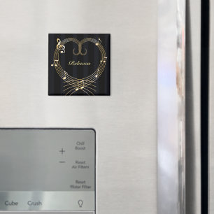 Personalized Golden Heart Musical Notes Magnet