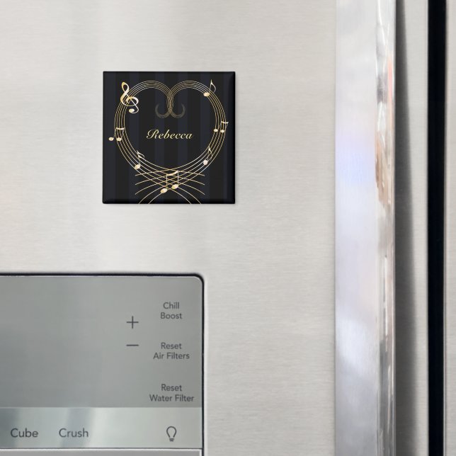 Personalized Golden Heart Musical Notes Magnet (In Situ (Fridge))