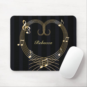 Personalized Golden Heart Musical Notes Mouse Pad