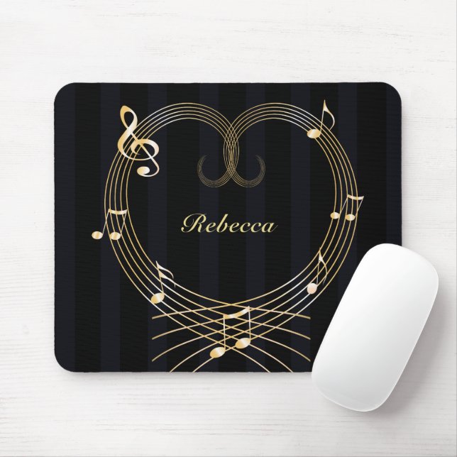 Personalized Golden Heart Musical Notes Mouse Pad (With Mouse)