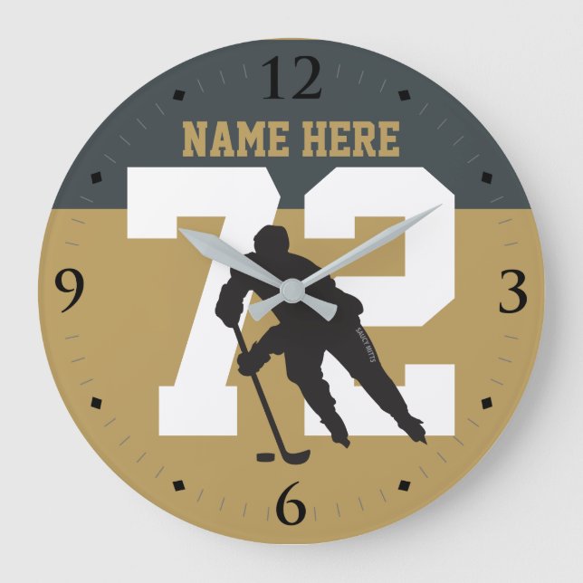 Personalized Golden Hockey Player Name Number Large Clock (Front)
