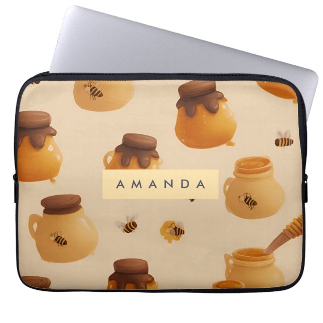Personalized Golden Honey Pot Pattern Laptop Sleeve (Front)