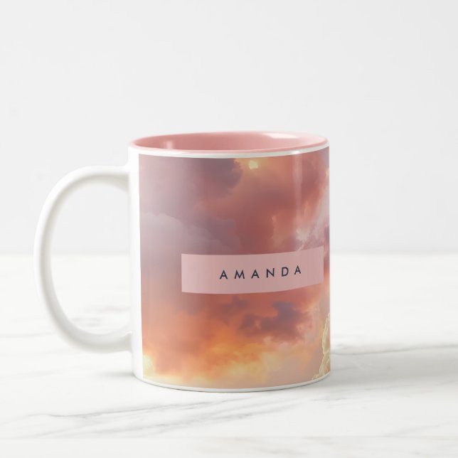 Personalized Golden Hour Cloudscape Pastel Two-Tone Coffee Mug (Left)