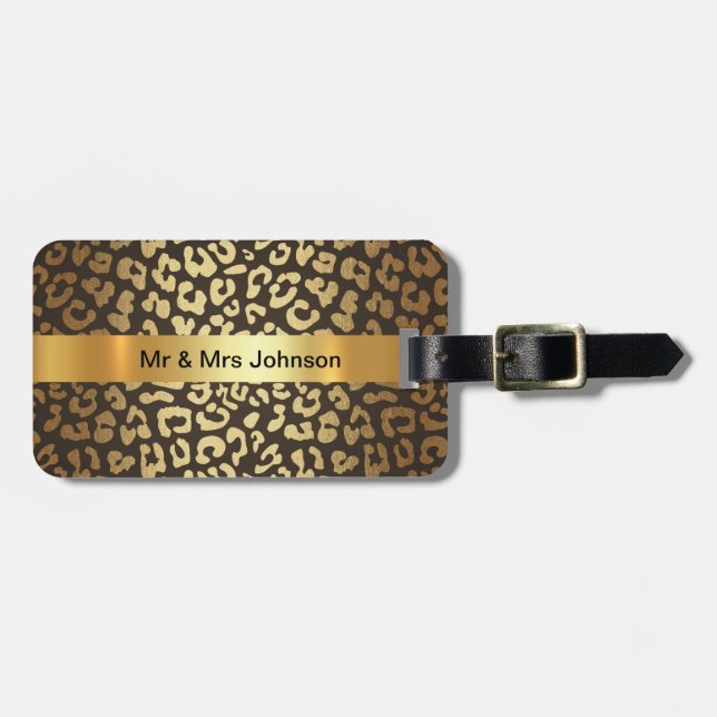 Personalized Golden Leopard Skin Luggage leather Luggage Tag (Front Horizontal)