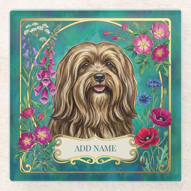 Personalized Golden Lhasa Apso Glass Coaster (Front)