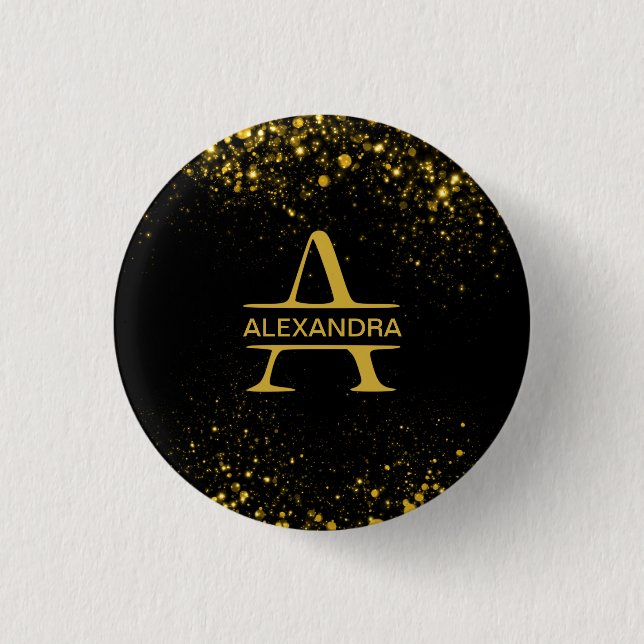 Personalized Golden Monogram Letter A   1 Inch Round Button (Front)
