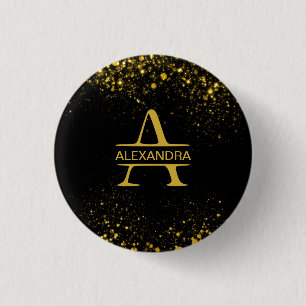 Personalized Golden Monogram Letter A 1 Inch Round Button