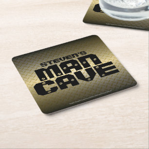 Personalized Golden Ombre Diamond Plate Man Cave Square Paper Coaster