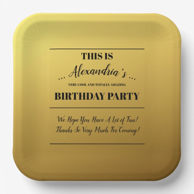 Personalized Golden Party Paper Plate (Front)