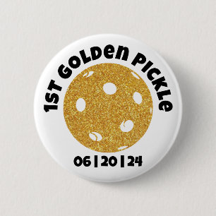 Personalized Golden Pickle Gold Pickleball Glitter 2 Inch Round Button