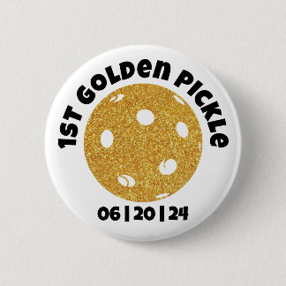 Personalized Golden Pickle Gold Pickleball Glitter 2 Inch Round Button