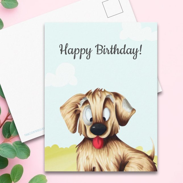 Personalized Golden Retriever Cartoon Birthday Postcard (Creator Uploaded)